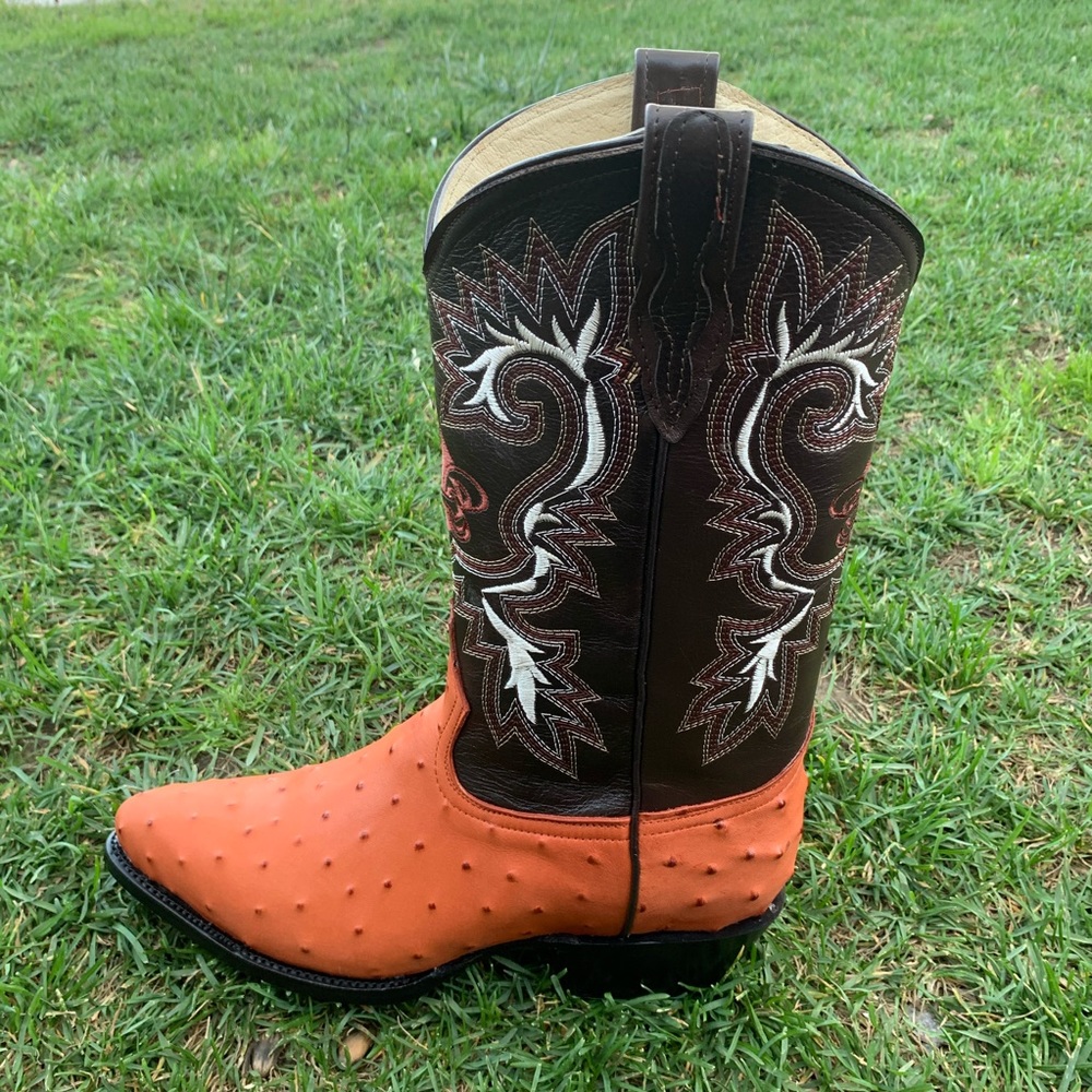 Men’s Western Cowboy boots ostrich print cowhide leather J Toe Bota Avestruz - Picture 4 of 8